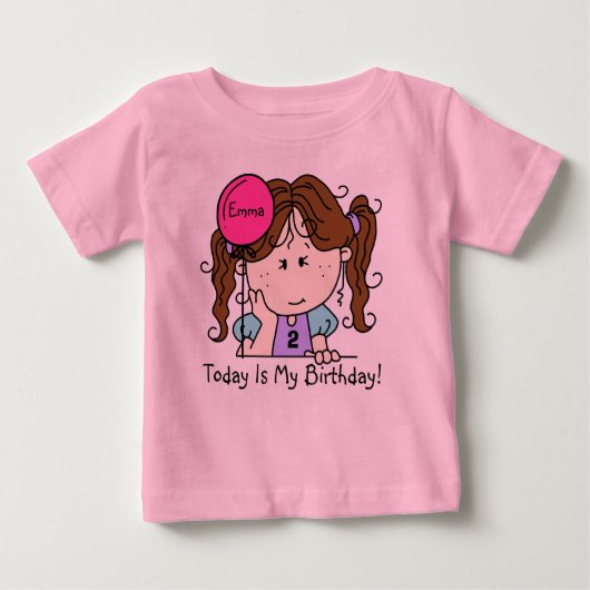 Custom Brunette Meisje Met Ballon Verjaardag T-shi (Voorkant)