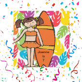 Custom Brunette Meisje Surfer Verjaardag Invites Kaart