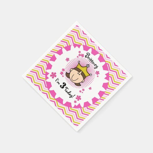Custom Brunette Princess 3rd Birthday Paper Napkin Servetten (Hoek)