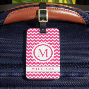 Custom Bubblegum Roze Wit Chevron Patroon Bagagelabel