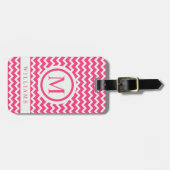 Custom Bubblegum Roze Wit Chevron Patroon Bagagelabel (Voorkant horizontaal)