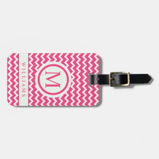 Custom Bubblegum Roze Wit Chevron Patroon Bagagelabel (Voorkant horizontaal)