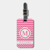 Custom Bubblegum Roze Wit Chevron Patroon Bagagelabel (Voorkant verticaal)