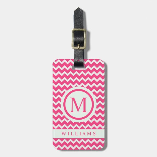 Custom Bubblegum Roze Wit Chevron Patroon Bagagelabel (Voorkant verticaal)