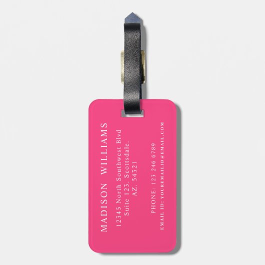 Custom Bubblegum Roze Wit Chevron Patroon Bagagelabel (Achterkant verticaal)