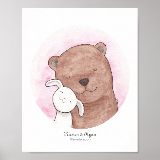 Custom Bunny & Bear Poster Personalized Couple Art (Devant)