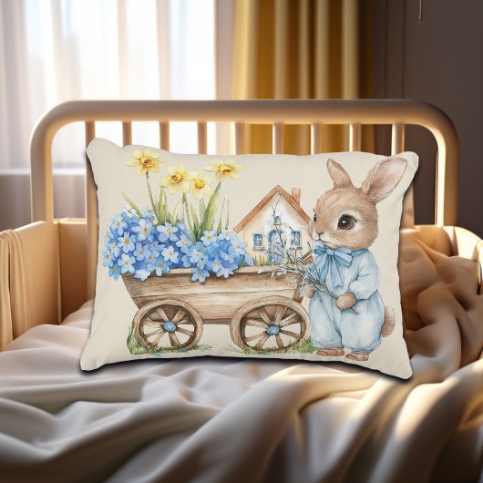 Custom Bunny met blauwe bloemen Accent Kussen