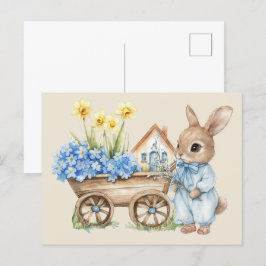 Custom Bunny met blauwe bloemen Briefkaart