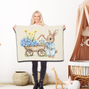 Custom Bunny met blauwe bloemen Fleece Deken