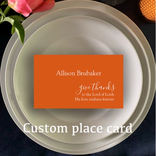 Custom Burnt Orange Give Thanks Thanksgiving Name Plaatskaartje