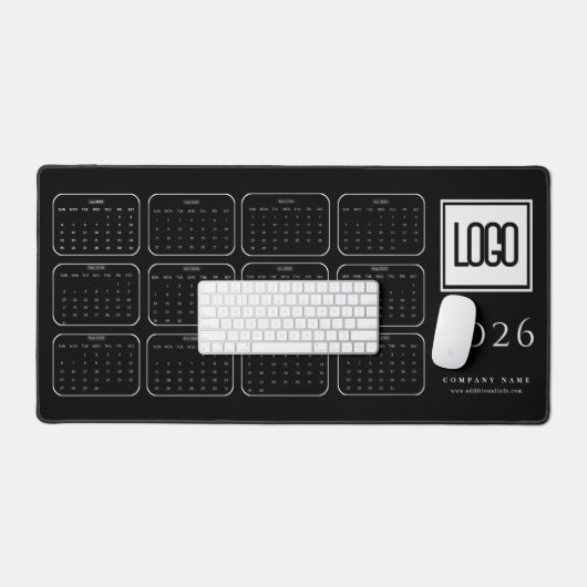 Custom Business Logo 2026 Black Calendar Desk Mat (Keyboard & Muis)