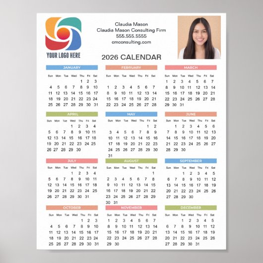 Custom Business Logo 2026 Calendar Marketing Poster (Voorkant)