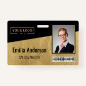Custom Business Logo Barcode Photo Employee Gold Badge (Voorkant)