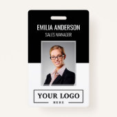 Custom Business Logo Basic Employee Photo Black Badge (Voorkant)