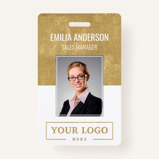 Custom Business Logo Basic Employee Photo Gold Badge (Voorkant)