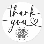 Custom Business Logo Bedankt Script Heart Ronde Sticker (Voorkant)
