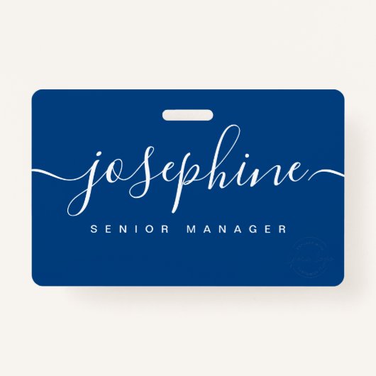 Custom business logo Elegant script naam blauw Badge (Voorkant)