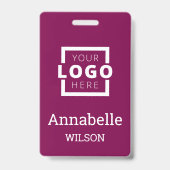 Custom Business Logo Employee Name Deep Magenta Badge (Front)