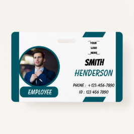Custom Business Logo Employee Photo Blue ID Badge