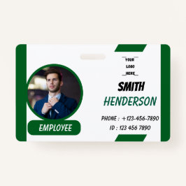 Custom Business Logo Employee Photo Blue ID Badge