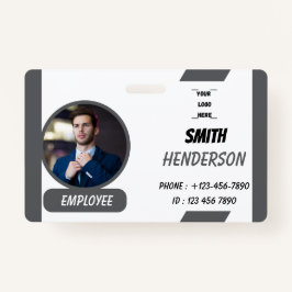 Custom Business Logo Employee Photo Blue ID Badge
