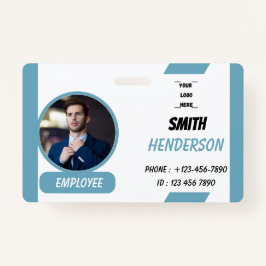 Custom Business Logo Employee Photo Blue ID Badge