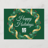 Custom Business Logo Groene Kerstkrans Feestdagenkaart (Voorkant)