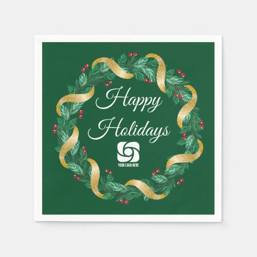 Custom Business Logo Groene Kerstkrans Servet (Voorkant)