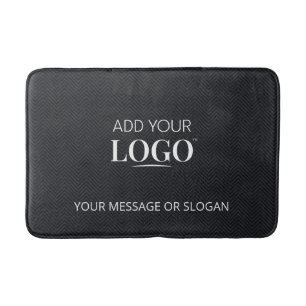 Custom Business Logo Minimalist Black Herringbone Badmat