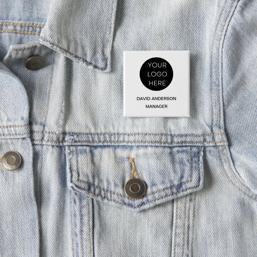 Custom Business Logo Modern Wit Vierkante Button 5,1 Cm (In situ)
