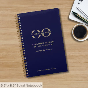 Custom Business Logo Navy Blauw Goud Notitieboek