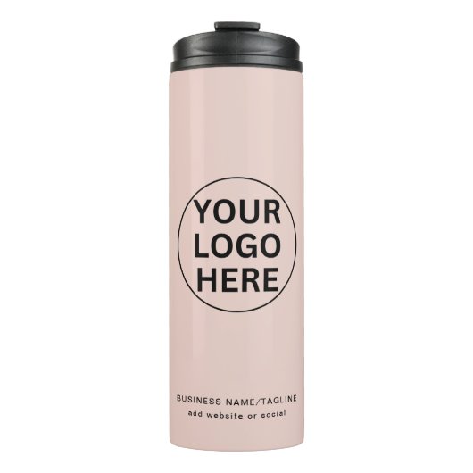Custom Business Logo & Text L Blush Pink Branded Thermosbeker (Voorkant)