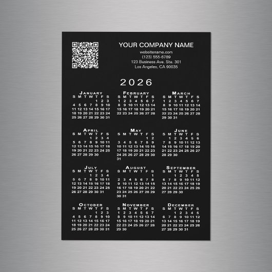 Custom Business QR Code 2026 Calendar Black Magnet