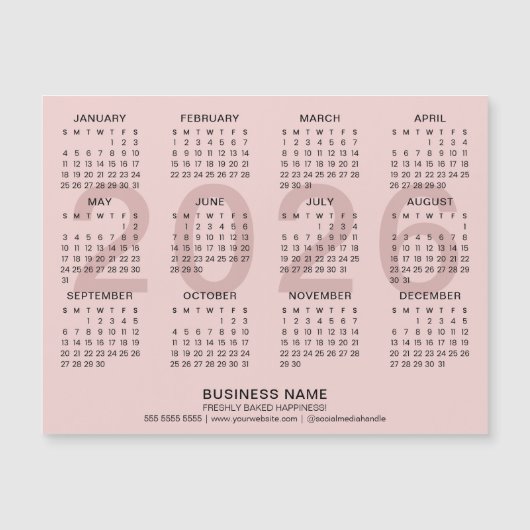 Custom Business Roze 2026 Magnetische Kalender (Voorkant)