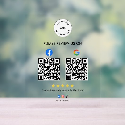 Custom Business Social Review Acrylic Sign with QR (Neutre)