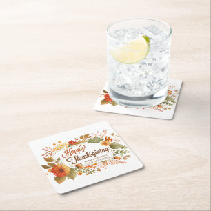 Custom Business Thanksgiving Party Herfst Flowers Vierkante Kartonnen Onderzetter
