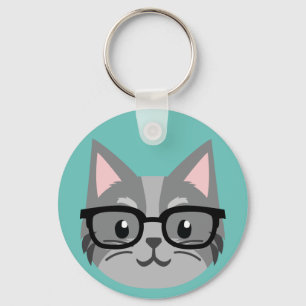 Custom Button Sleutelhanger - Smart Cat Grey