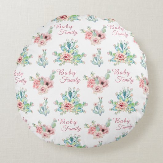 Custom Cacti Floral Round Pillow Rond Kussen (Voorkant)