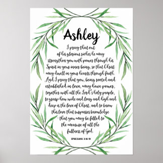 Custom Calligraphy Prayer Poster, Eph. 3:16-19 Poster