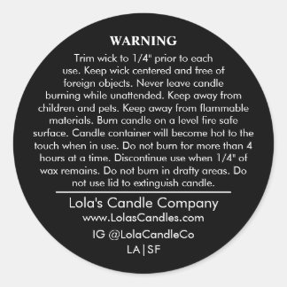 Custom Candle Warning Label Zwart op Witte Matte