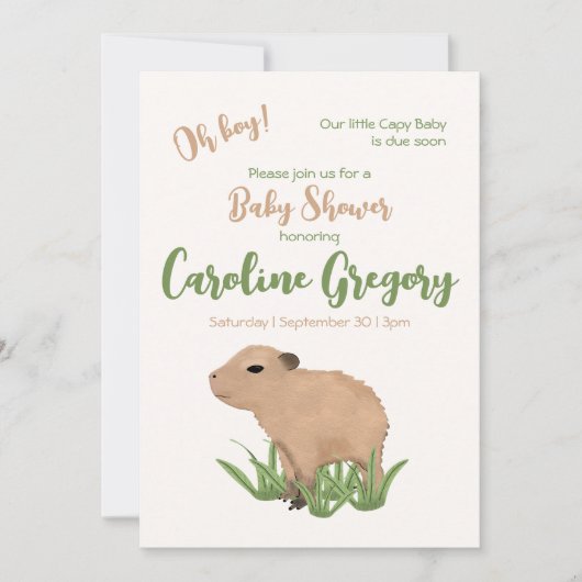 Custom Capy Baby Oh Boy Capybara Baby shower Kaart (Voorkant)