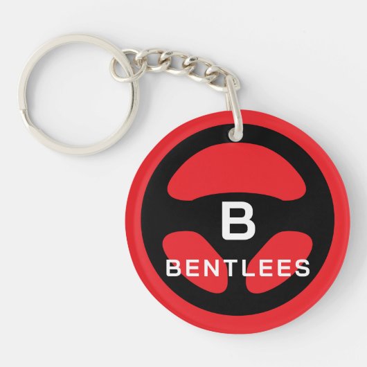 Custom car key keychain with steering wheel logo (Voorkant)