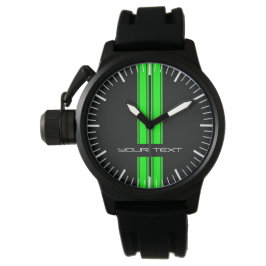 Custom Car Watch - Racing Stripes Groen Horloge