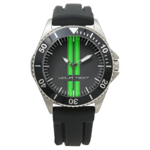 Custom Car Watch - Racing Stripes Groen Horloge