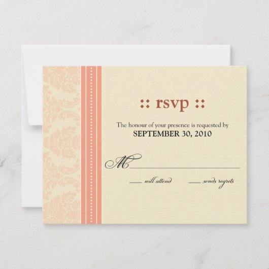 :custom: Carte de réponse en damas corail/crème (Devant)