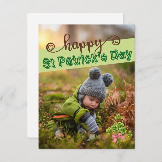 Custom Carte photo St Patrick's Day Cute Shamrock (Devant / Derrière)