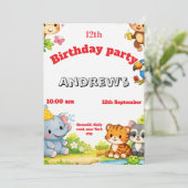 Custom Cartoon Animal Birthday Invitation  (Debout devant)