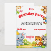 Custom Cartoon Animal Birthday Invitation  (Devant / Derrière)
