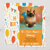 Custom Cat Birthday Party Invitation Kaart (Voorkant / Achterkant)