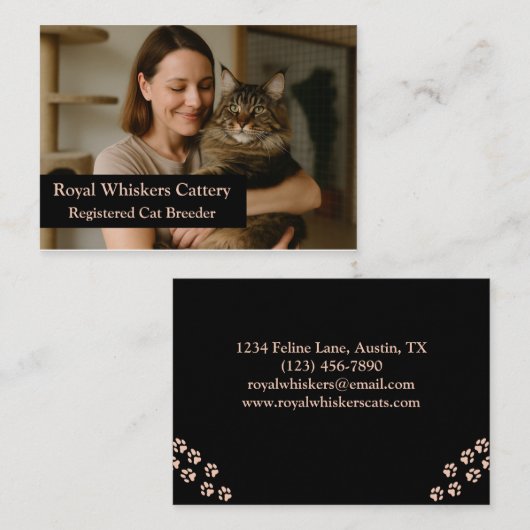 Custom Cat Breeder Business Card with Photo  Visitekaartje (Voorkant / Achterkant)